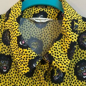 Dash of Pep Tiger Lion Yellow & Black Patterned Button Up Blouse